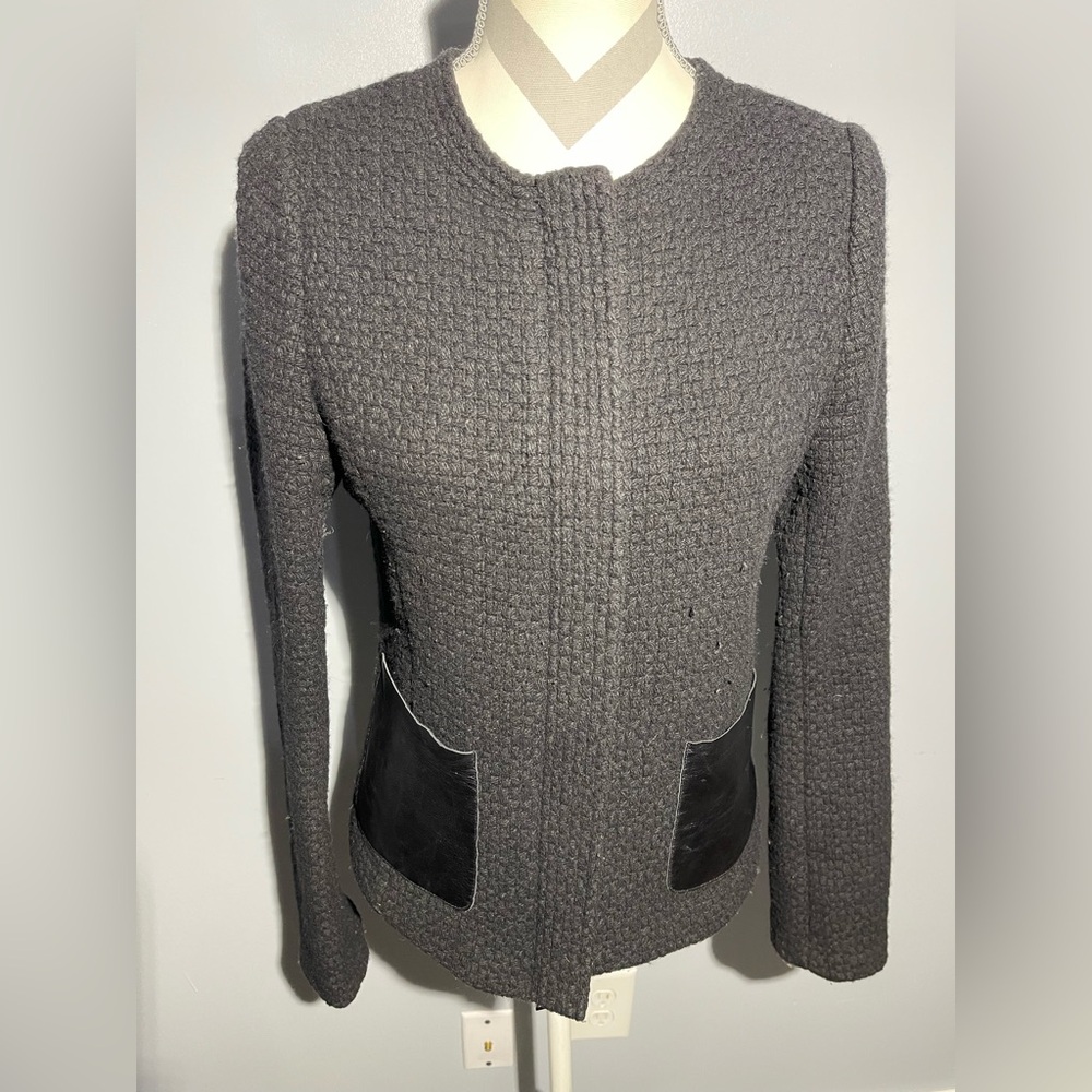 Vince Charcoal Textured Blazer with Black Accents